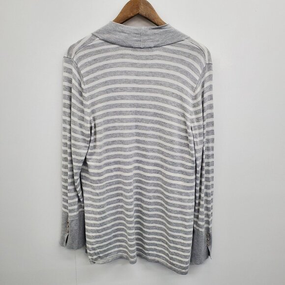 White House Black Market XL Gray White Striped Open Front Cardigan Rayon Sweater - Picture 5 of 16